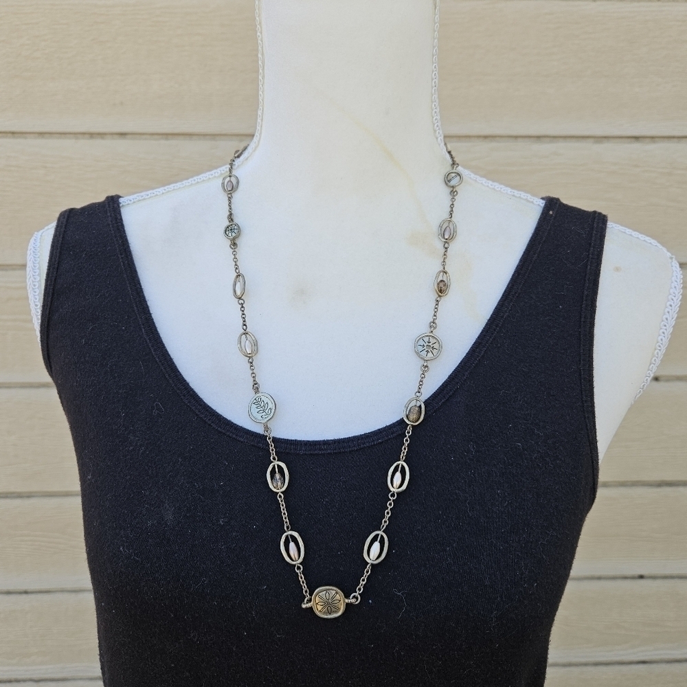 Sigrid Olsen gold tone station necklace with beads and imagery